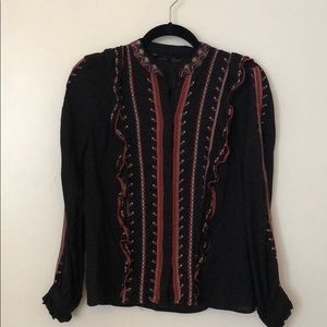 Zara Embroidered Black Blouse